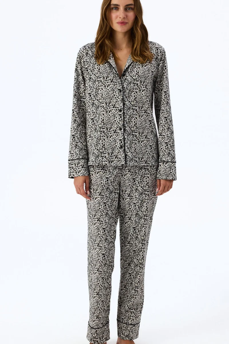 Penti PENTI Noir Garden Leopard Print Long Sleeve Shirt Trousers Pajama Set