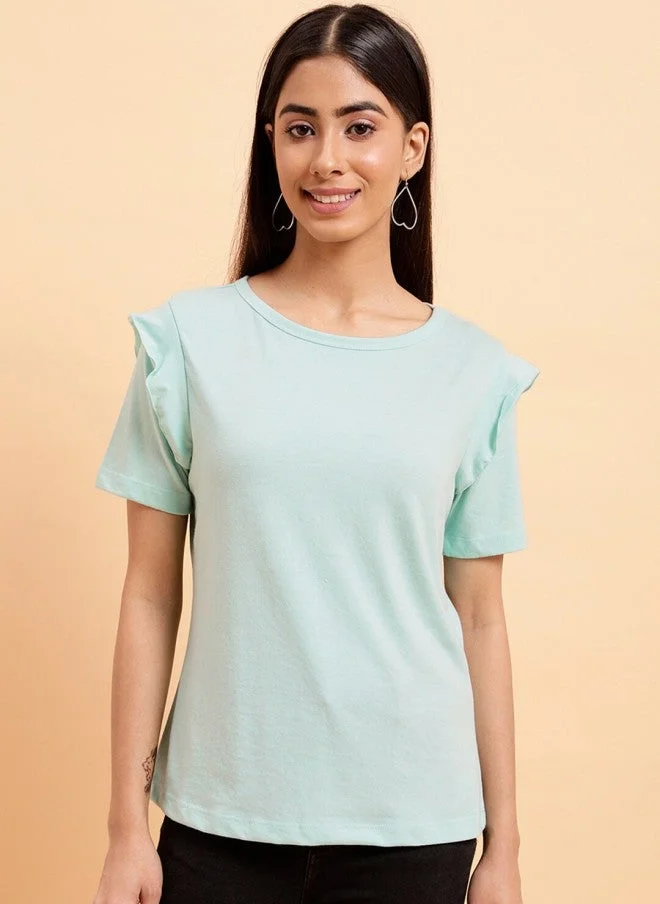 مينت ستريت Mint Green Ruffle Cotton Top for Women