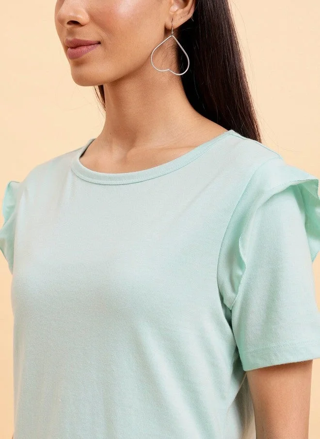 مينت ستريت Mint Green Ruffle Cotton Top for Women
