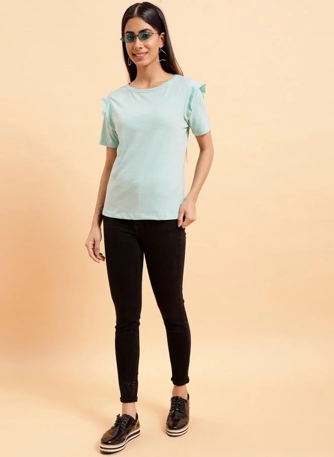 مينت ستريت Mint Green Ruffle Cotton Top for Women