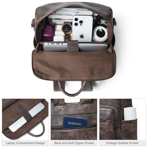 Shrrie 15.6 inch Laptop Backpack for Women,Large Leather Backpack Purse,Travel,Carry on,Water Resistant Casual Laptop Backpacks,College Backpack,Work Backpack for Women,Two-toned Coffee - Image 4
