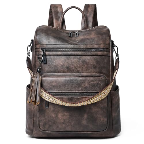Shrrie 15.6 inch Laptop Backpack for Women,Large Leather Backpack Purse,Travel,Carry on,Water Resistant Casual Laptop Backpacks,College Backpack,Work Backpack for Women,Two-toned Coffee - Image 1