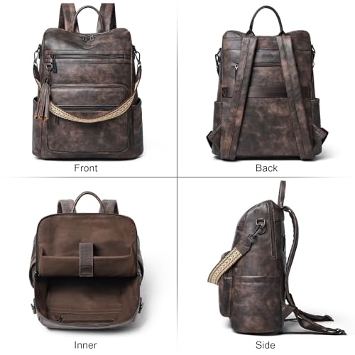 Shrrie 15.6 inch Laptop Backpack for Women,Large Leather Backpack Purse,Travel,Carry on,Water Resistant Casual Laptop Backpacks,College Backpack,Work Backpack for Women,Two-toned Coffee - Image 3