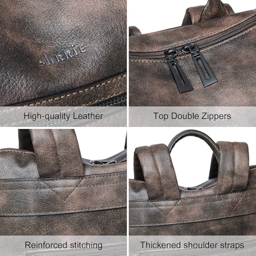 Shrrie 15.6 inch Laptop Backpack for Women,Large Leather Backpack Purse,Travel,Carry on,Water Resistant Casual Laptop Backpacks,College Backpack,Work Backpack for Women,Two-toned Coffee - Image 5