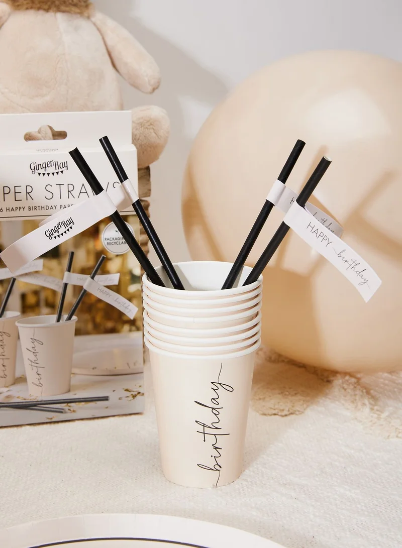 Ginger Ray Paper Straws - Happy Birthday - Black
