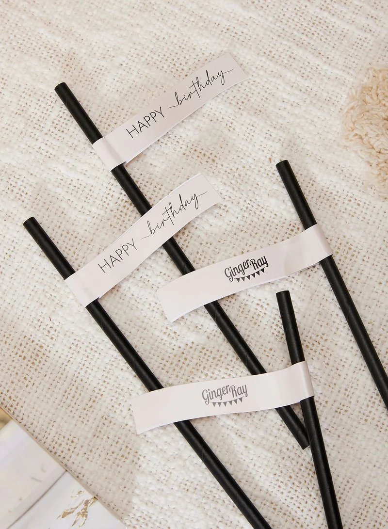 Ginger Ray Paper Straws - Happy Birthday - Black