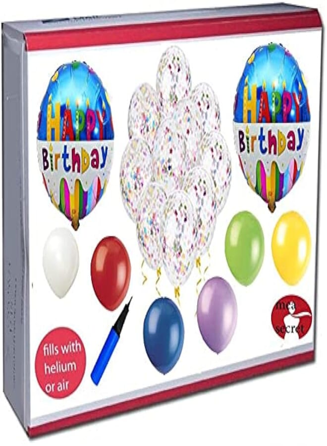 secret Latex Happy Birthday Round Foil Balloon 2 Pieces -5pcs Star Confetti - 10 Pieces Multicolor