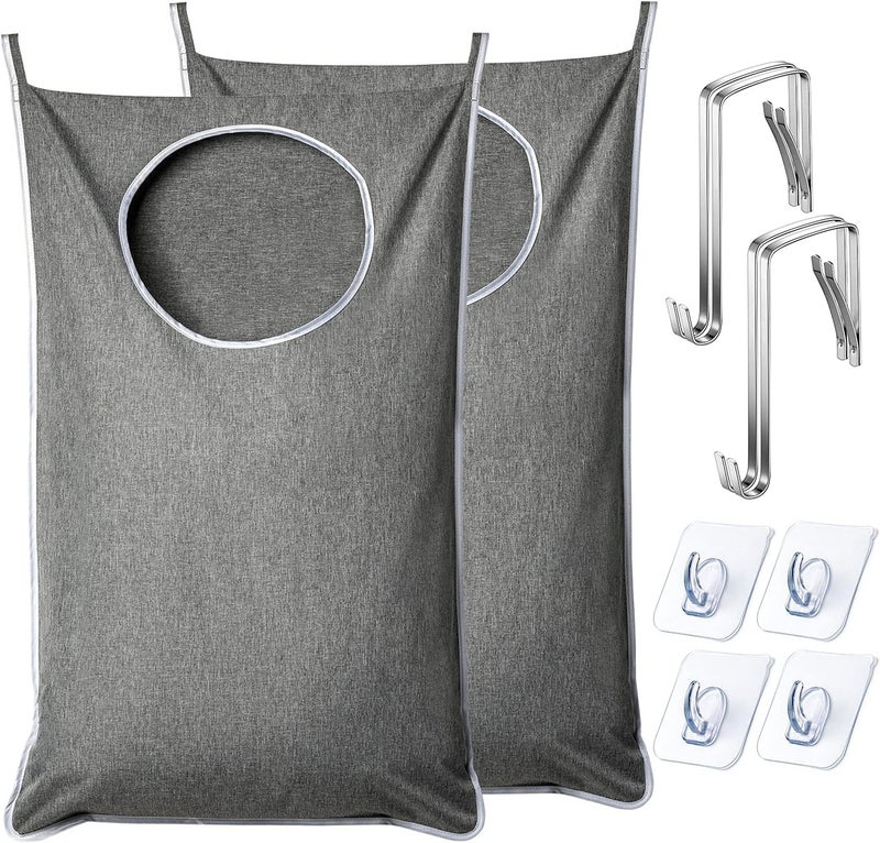 ANSTROUT XL Hanging Laundry Hamper, Extra Large Tear-resistance Door Hamper with 2 Types Hooks for Dirty Clothes, Save Bathroom Space Hanging Laundry Bag (36.5x 22 Inch,Grey) - Image 1