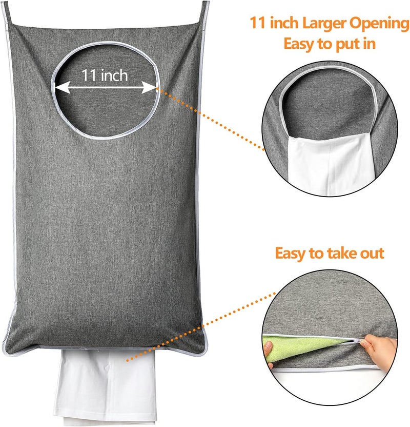 ANSTROUT XL Hanging Laundry Hamper, Extra Large Tear-resistance Door Hamper with 2 Types Hooks for Dirty Clothes, Save Bathroom Space Hanging Laundry Bag (36.5x 22 Inch,Grey) - Image 3