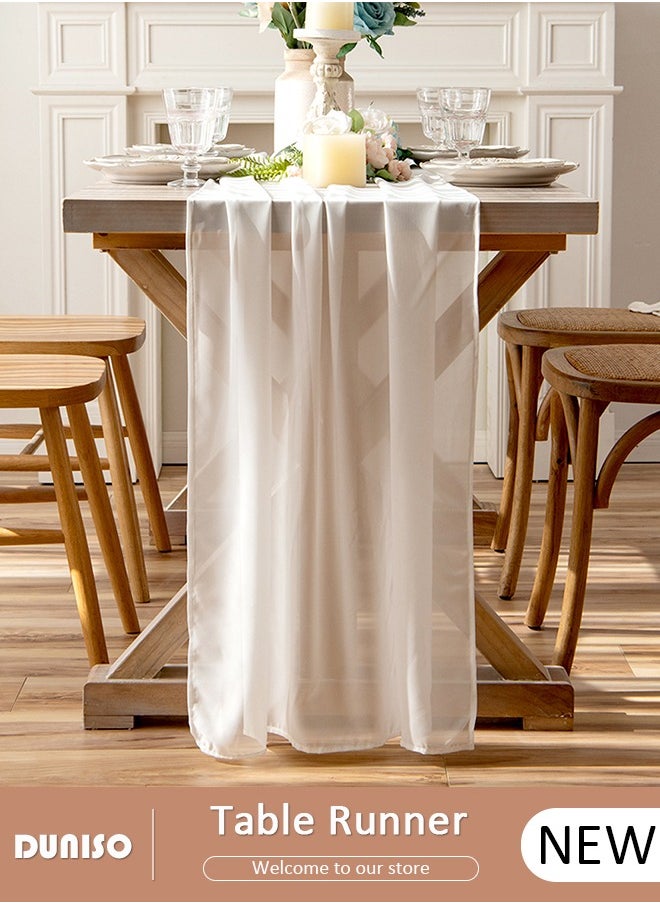 DUNISO Chiffon Table Runner, Beige Wedding Table Runner, 73*200 cm Boho Gauze Table Runner, Rustic Sheer Table Decor for Romantic Bridal Shower, Baby Shower, Birthday Party  - Image 1