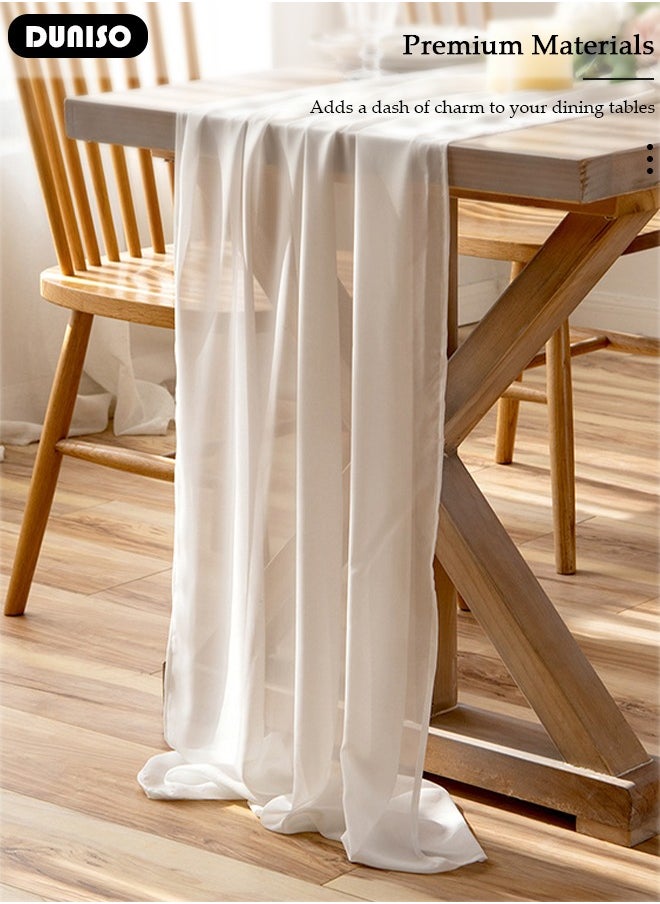 DUNISO - Chiffon Table Runner, Beige Wedding Table Runner, 73*200 cm Boho Gauze Table Runner, Rustic Sheer Table Decor for Romantic Bridal Shower, Baby Shower, Birthday Party - Image 1