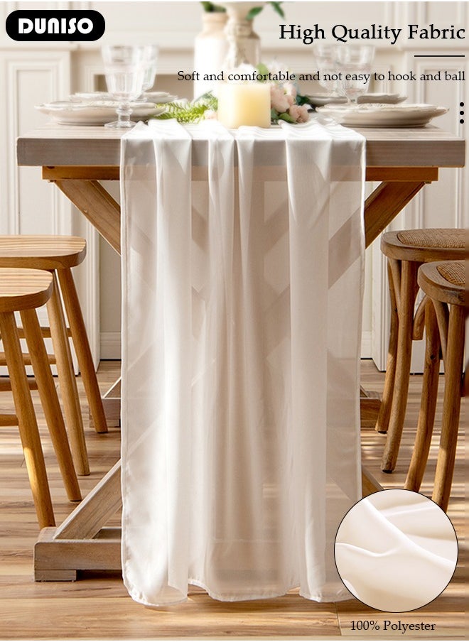 DUNISO Chiffon Table Runner, Beige Wedding Table Runner, 73*200 cm Boho Gauze Table Runner, Rustic Sheer Table Decor for Romantic Bridal Shower, Baby Shower, Birthday Party  - Image 2