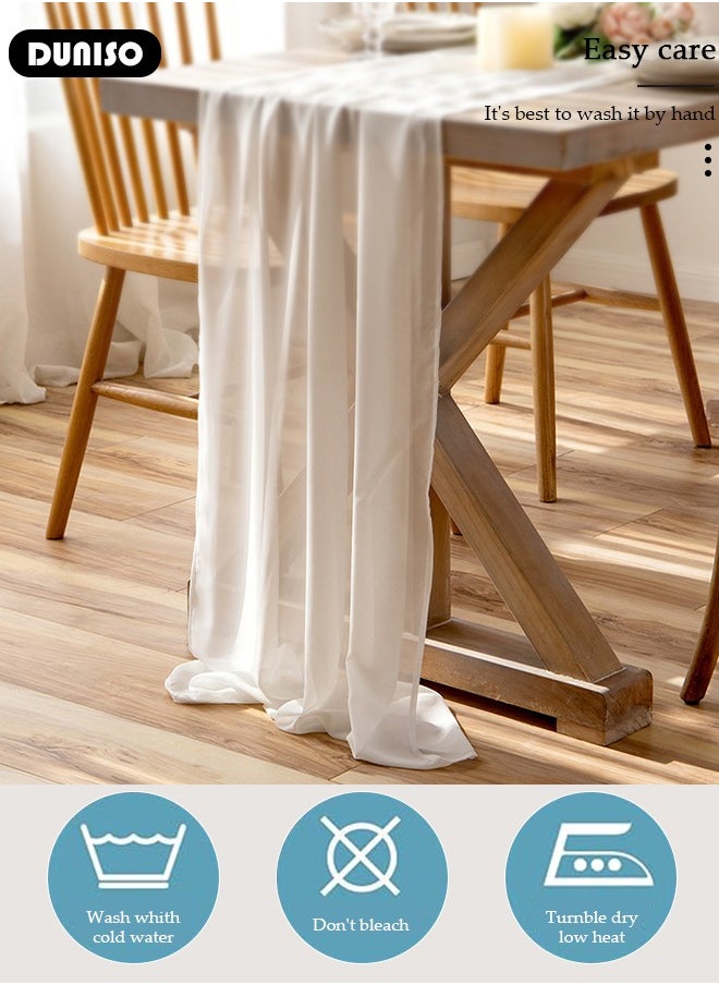DUNISO Chiffon Table Runner, Beige Wedding Table Runner, 73*200 cm Boho Gauze Table Runner, Rustic Sheer Table Decor for Romantic Bridal Shower, Baby Shower, Birthday Party  - Image 3