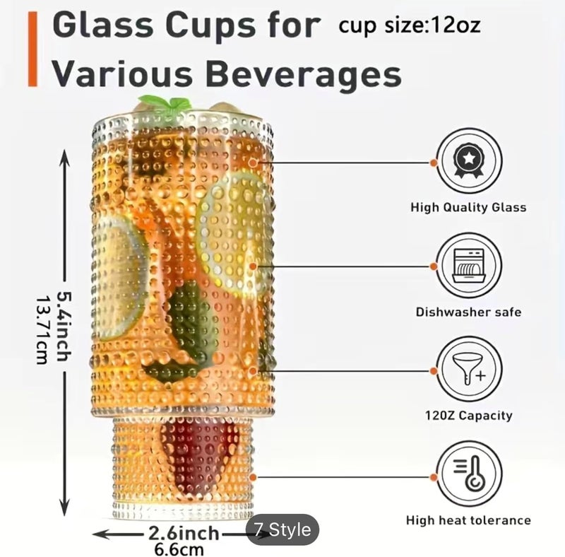 KHOLAD Fluted Textured Old Fashion Embossed Drinking Glasses Tumbler with Bamboo Lid Glass Straw Pack of 2 400ml Clear Glass Coffee Sipper Bottle for Beer Cocktail Home Travel Cup 2 - Image 4