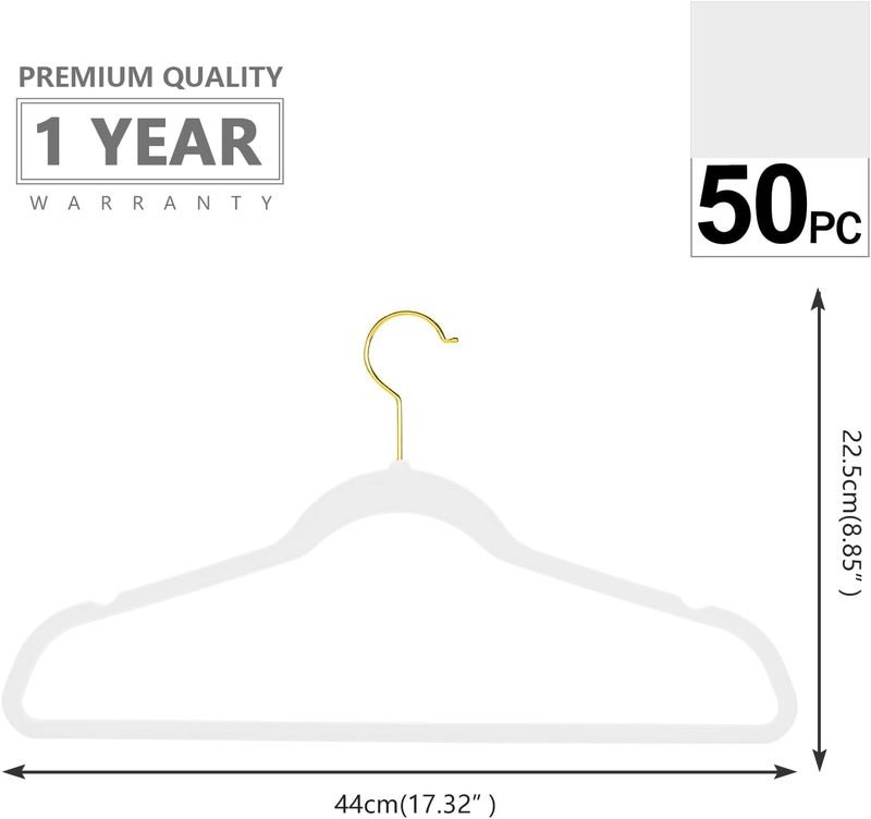 MIZGI Premium Velvet Hangers - Pack of 50 Heavy Duty Non-Slip Slimline Clothes Hangers with Gold Hooks - Image 2