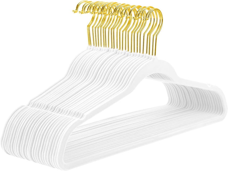 MIZGI Premium Velvet Hangers - Pack of 50 Heavy Duty Non-Slip Slimline Clothes Hangers with Gold Hooks - Image 1
