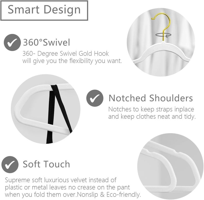 MIZGI Premium Velvet Hangers - Pack of 50 Heavy Duty Non-Slip Slimline Clothes Hangers with Gold Hooks - Image 3