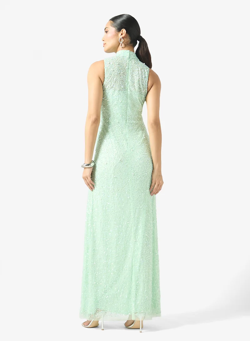 Namshi X Embellished High Neck Evening Gown