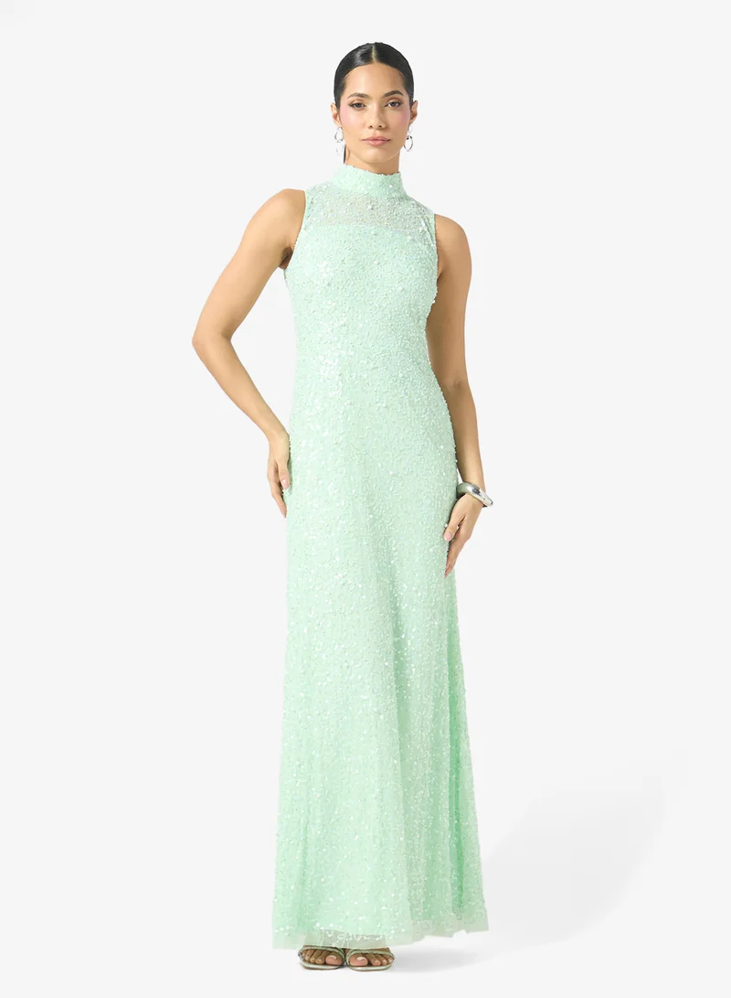 Namshi X Embellished High Neck Evening Gown