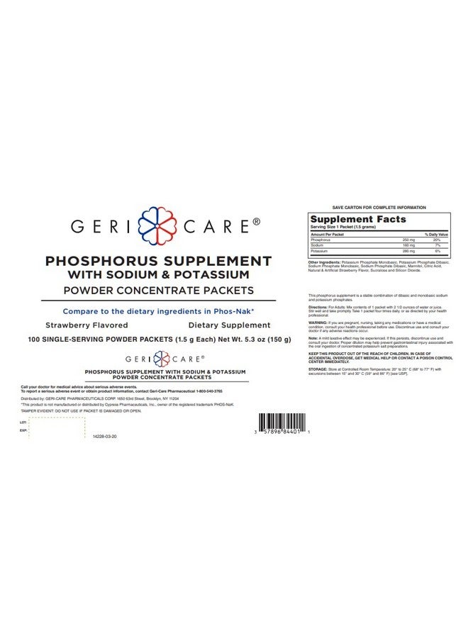 GeriCare Phosphorus Supplement with Sodium & Potassium, Concentrated Strawberry Flavored Powder (100 1.5g Packets) - Image 2