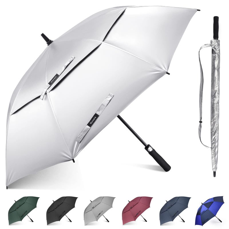Gonex 62 Inch Silver Extra Large Golf Umbrella, Automatic Open Travel Rain Umbrella with Windproof Water Resistant Double Canopy, Oversize Vented Umbrellas for 2-3 Men and UV protection, Black - Image 1