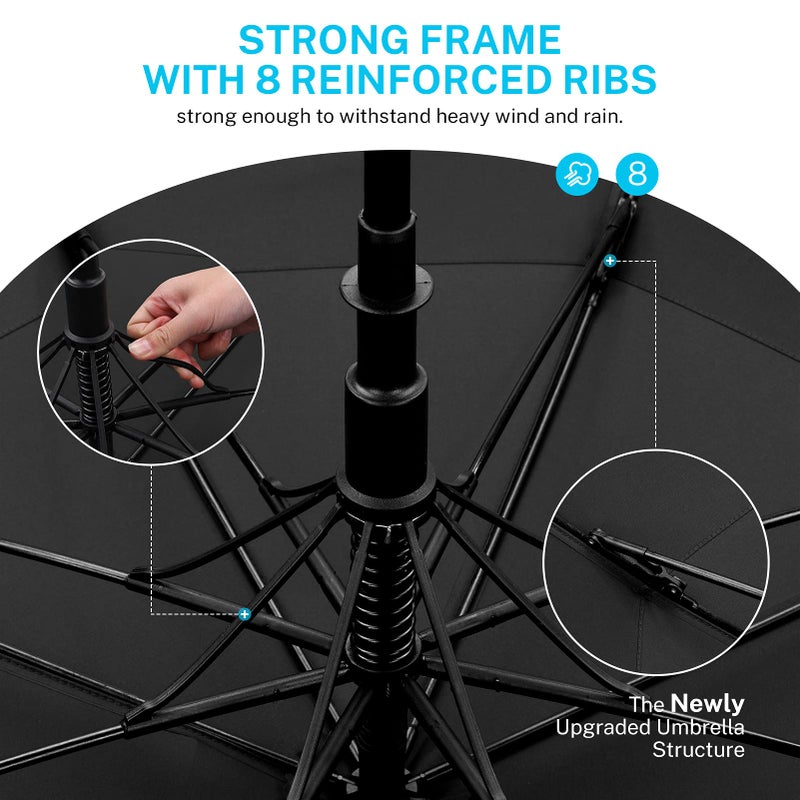 Gonex 62 Inch Silver Extra Large Golf Umbrella, Automatic Open Travel Rain Umbrella with Windproof Water Resistant Double Canopy, Oversize Vented Umbrellas for 2-3 Men and UV protection, Black - Image 3