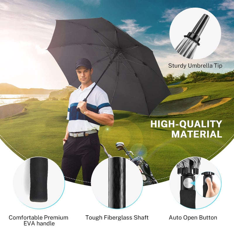 Gonex 62 Inch Silver Extra Large Golf Umbrella, Automatic Open Travel Rain Umbrella with Windproof Water Resistant Double Canopy, Oversize Vented Umbrellas for 2-3 Men and UV protection, Black - Image 4