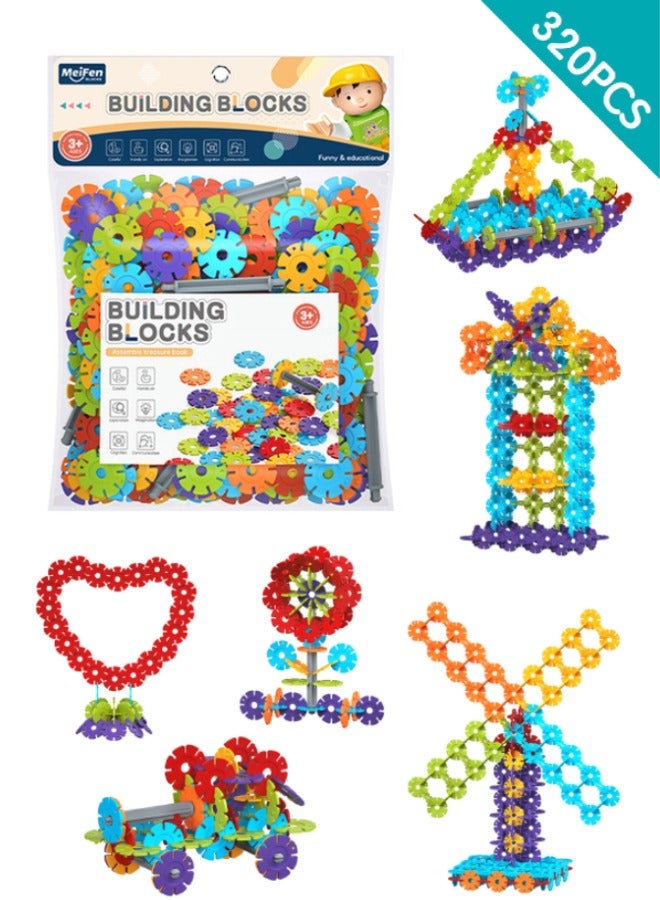 320 Piece Interlocking Plastic Disc Construction Building Toy, Stacking Blocks for Creative Building, Educational STEM Learning, Construction Block Play for Kids, Teens, Adults, Boys, and Girls - Image 1