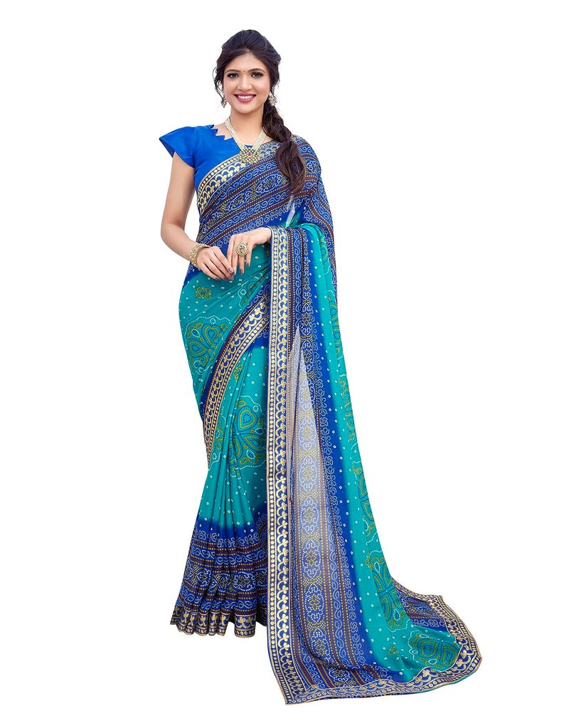 Yashika Women's Georgette Printed Saree with Jacquard Lace & Blouse Material - Perfect for 2024's Festivals & Occasions! Beautifully Crafted, Traditional Elegance (AZ-YS-P1-YASTIKA BLUE) - Image 5