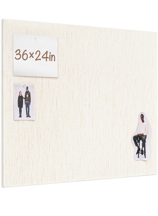 Lightomorrow Bulletin Board 36 x 24 inches, 3' x 2' Linen Board for Wall, Decorative Fabric Pin Board with Safe Removable Adhesive Tapes for Home and Office, Includes 20 Push Pins-Light Yellow Stripes - Image 1