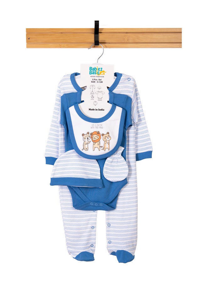Babies Basic 5 Piece Unisex 100% Cotton Gift Set Include Bib, Romper, Mittens, Cap And Sleepsuit/Jumpsuit- Life Is Better  - Image 1