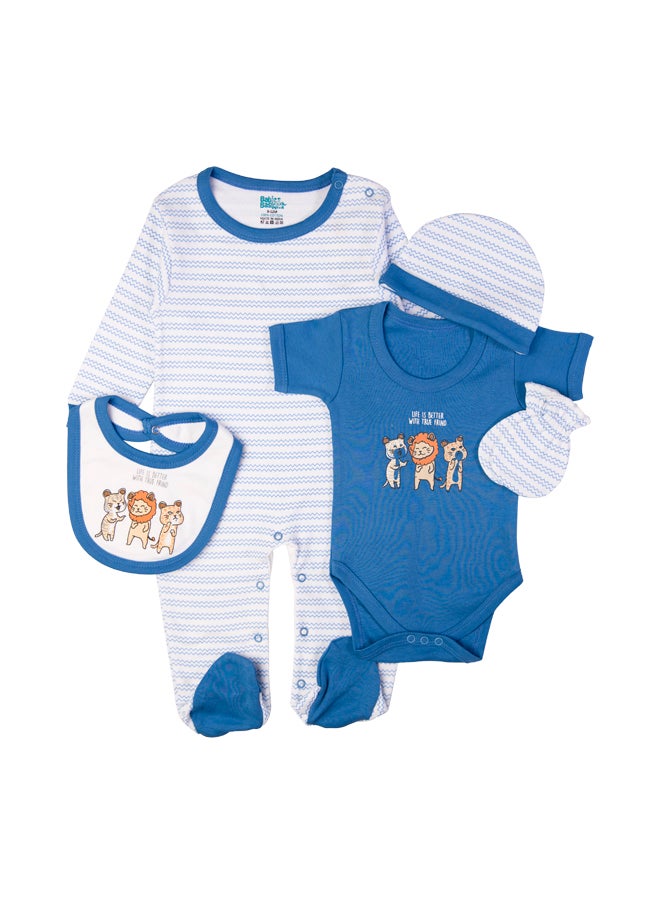Babies Basic 5 Piece Unisex 100% Cotton Gift Set Include Bib, Romper, Mittens, Cap And Sleepsuit/Jumpsuit- Life Is Better  - Image 2