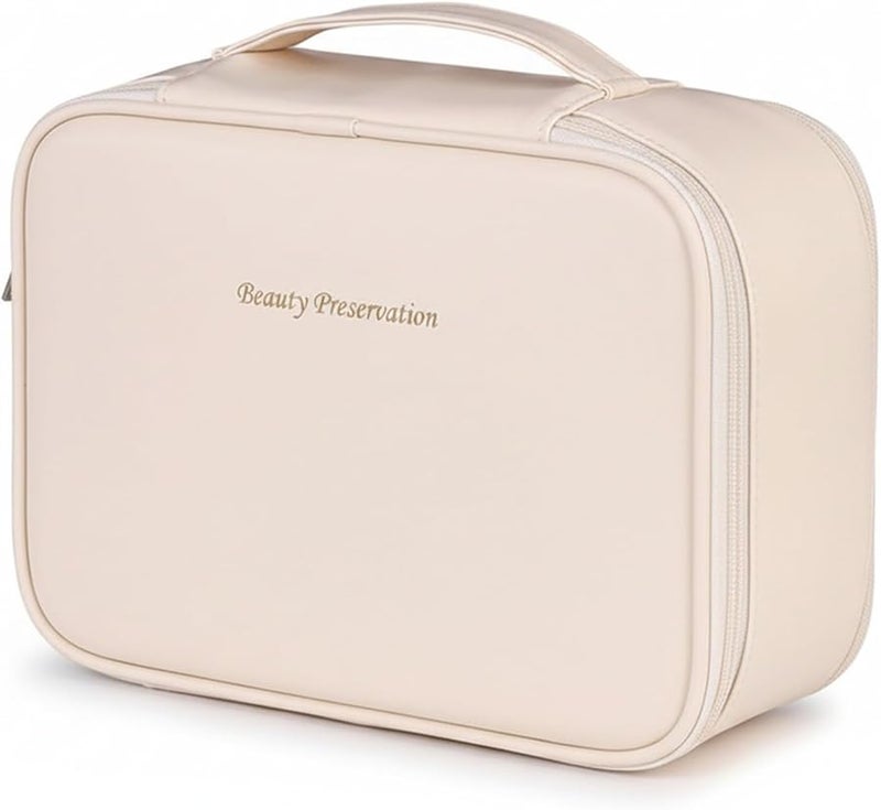 Large Capacity Water Resistant 2 In 1 Travel Makeup Bag With Detachable Brush Holder Cosmetic Toiletry Organizer White - Image 2