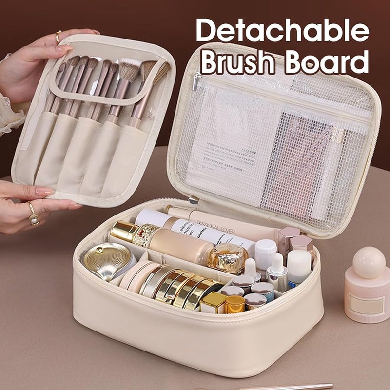 Large Capacity Water Resistant 2 In 1 Travel Makeup Bag With Detachable Brush Holder Cosmetic Toiletry Organizer White - Image 3