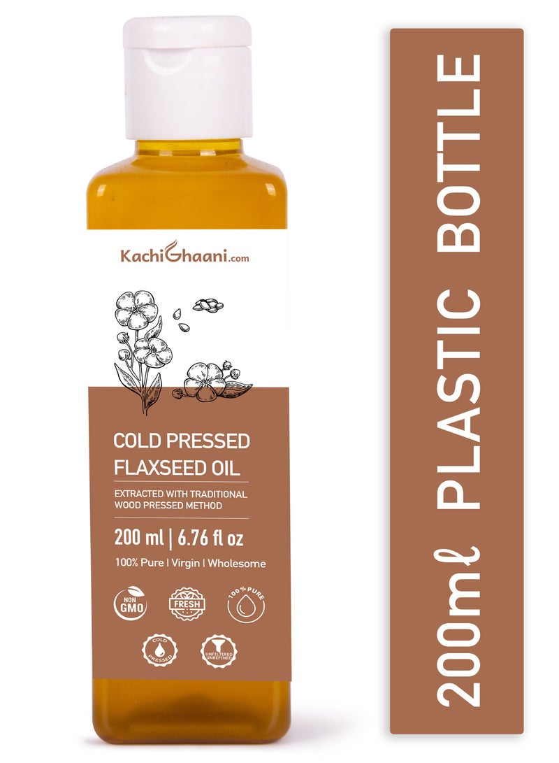 KachiGhaani.com Cold Pressed Flaxseed Oil | 100% Pure | Rich in Omega-3 & Omega-6 | Best for Sharp Brain | 200ml - Image 1