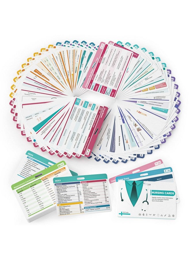 Nano shield 96 Nursing Badge Reference Cards, Nursing School Essentials Set- Lab Values, EKG, Spanish Translation and More, Great Nursing Student Gifts - Image 1
