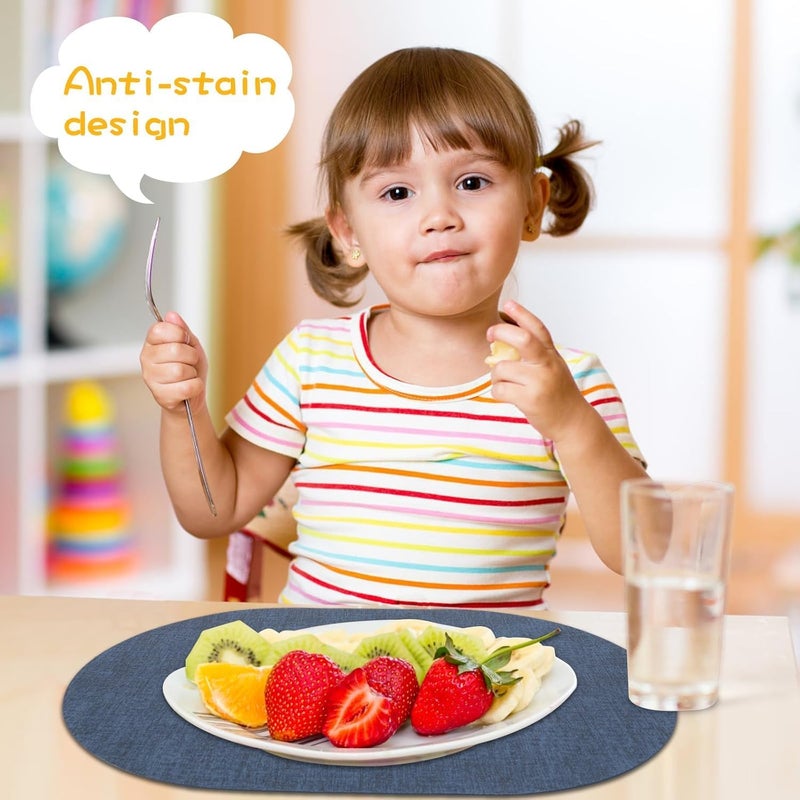 BS مفارش طاولة بي في سي جلدية قابلة للعكس - أزرق داكن - Image 4