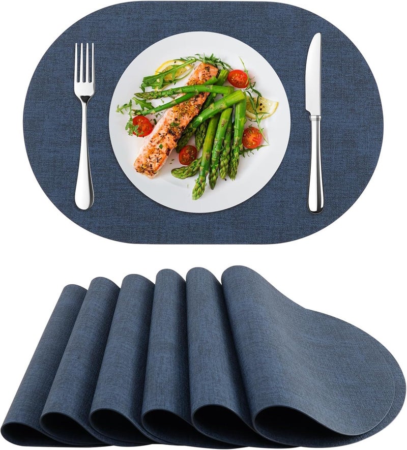 BS مفارش طاولة بي في سي جلدية قابلة للعكس - أزرق داكن - Image 1