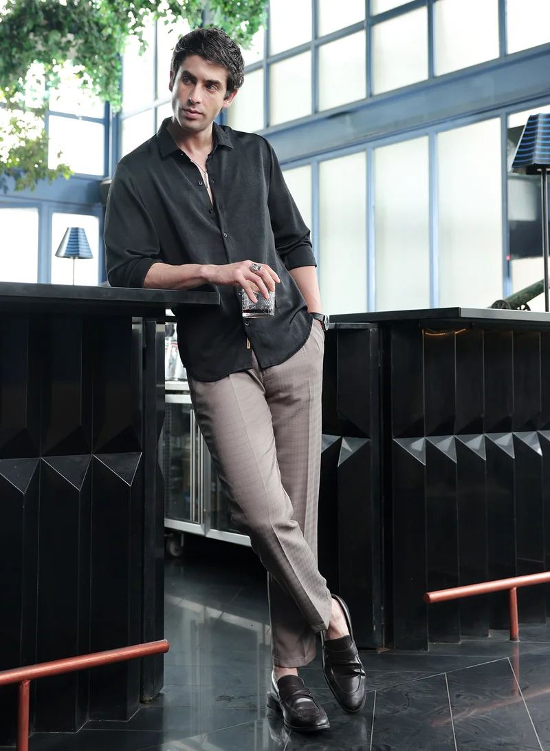 CAHOOT  Men's Charcoal Black Solid Crushed Shirt for Men | Best Price UAE