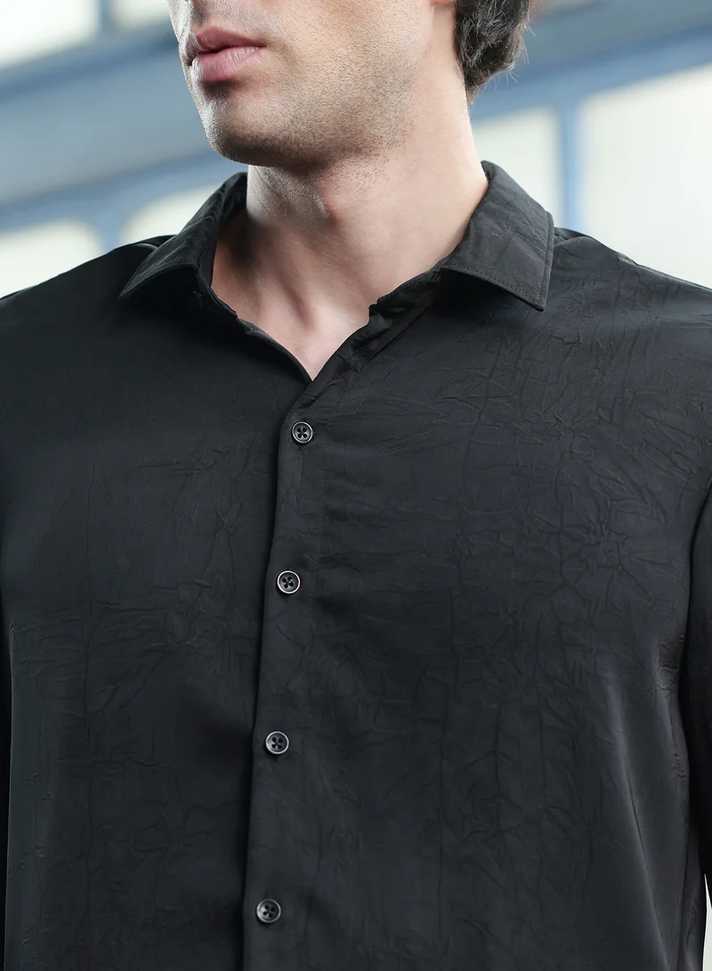 CAHOOT  Men's Charcoal Black Solid Crushed Shirt for Men | Best Price UAE