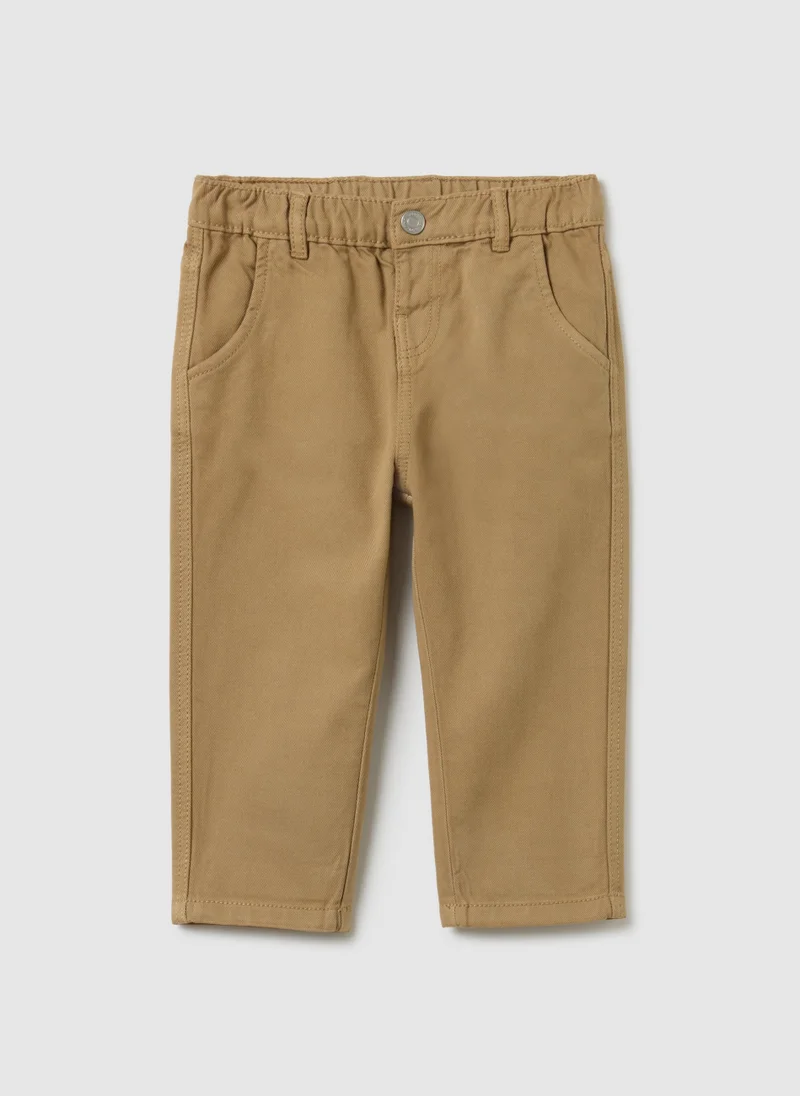 Ovs CHILD'S BEIGE COTTON BLEND TROUSERS REGULAR FIT