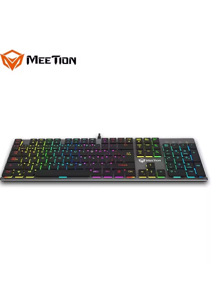 MEETION MK80 Ultrathin Mechanical RGB Lighting Programmable Gaming Keyboard backlit full keys anti-ghosting ultrathin chocolate keycaps Mechanical Blue Switch Gold-Plating USB Best Gaming Keyboard Black - Image 2