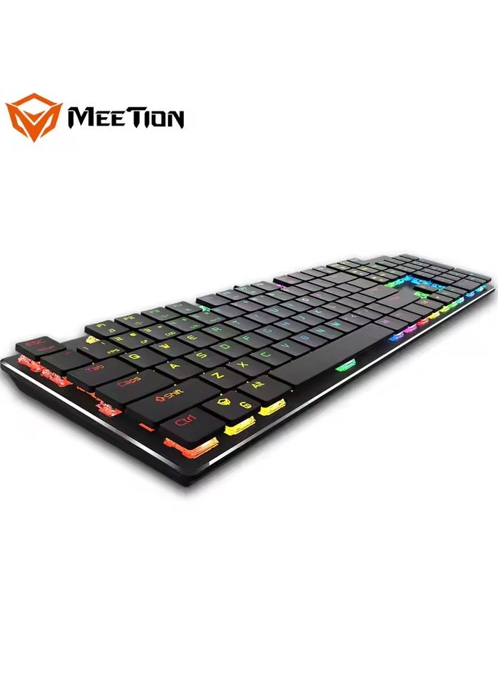 MEETION MK80 Ultrathin Mechanical RGB Lighting Programmable Gaming Keyboard backlit full keys anti-ghosting ultrathin chocolate keycaps Mechanical Blue Switch Gold-Plating USB Best Gaming Keyboard Black - Image 1