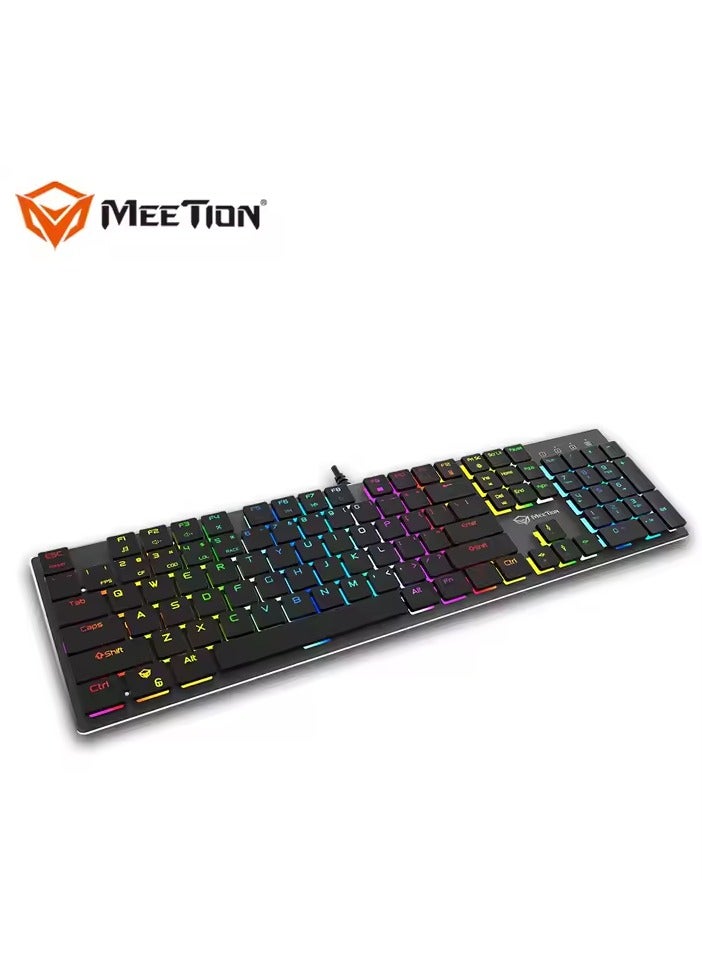 MEETION MK80 Ultrathin Mechanical RGB Lighting Programmable Gaming Keyboard backlit full keys anti-ghosting ultrathin chocolate keycaps Mechanical Blue Switch Gold-Plating USB Best Gaming Keyboard Black - Image 3