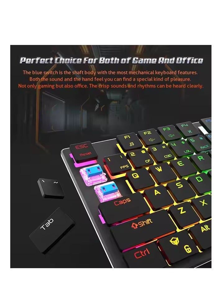MEETION MK80 Ultrathin Mechanical RGB Lighting Programmable Gaming Keyboard backlit full keys anti-ghosting ultrathin chocolate keycaps Mechanical Blue Switch Gold-Plating USB Best Gaming Keyboard Black - Image 5