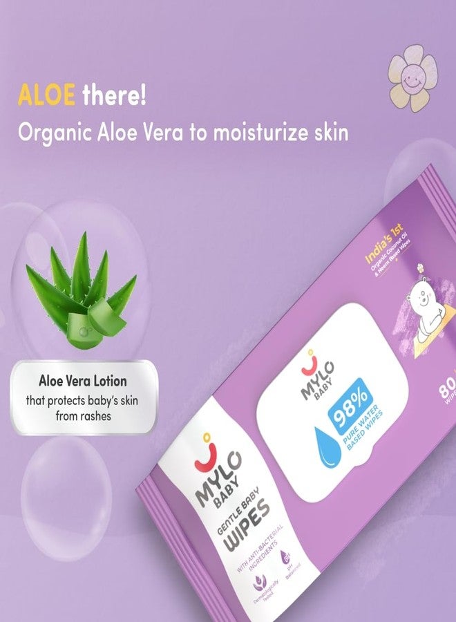 Mylo Gentle Baby Wipes with Lid (80 Wipes x 1 Pack - 80 Water Wipes) | Natural Wet Wipes with Organic Coconut Oil & Neem| Cotton Cloth with Extra Thick - Image 4