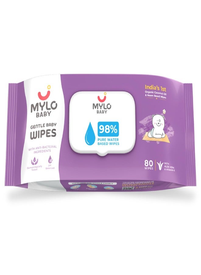 Mylo Gentle Baby Wipes with Lid (80 Wipes x 1 Pack - 80 Water Wipes) | Natural Wet Wipes with Organic Coconut Oil & Neem| Cotton Cloth with Extra Thick - Image 1