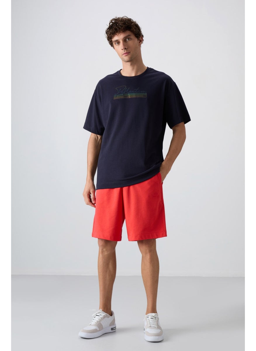 Tommy Life Navy Blue Cotton Thick Soft Texture Oversize Fit Printed Men's T-Shirt - 88334  - Image 3