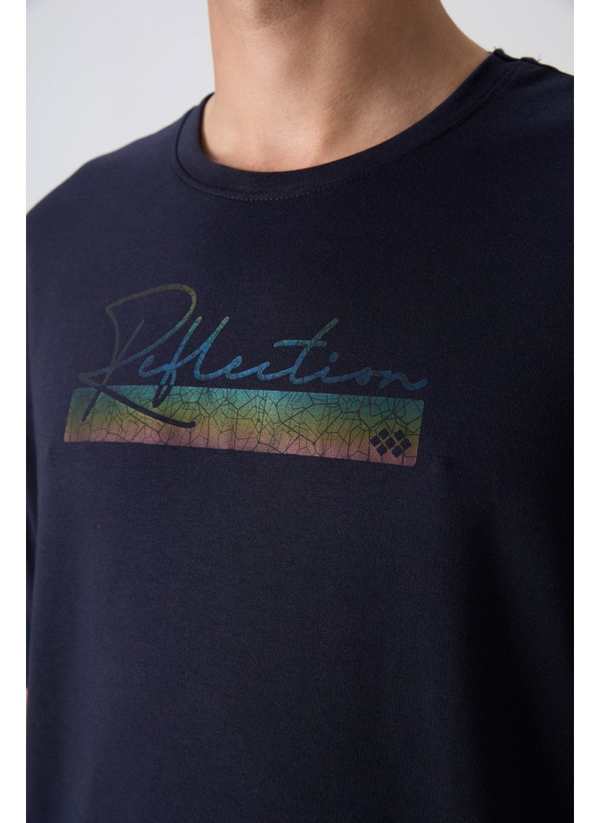 Tommy Life Navy Blue Cotton Thick Soft Texture Oversize Fit Printed Men's T-Shirt - 88334  - Image 2