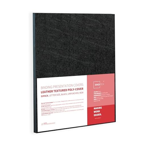 Binditek 50 Pack 16 Mil Leather-Textured Heavyduty Polycovers, Plastic Binding Presentation Covers, Letter Size, 8-1/2 x 11, Unpunched, Square Corners, Black - Image 1